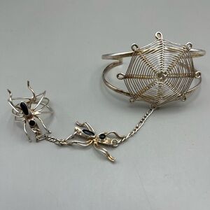 Silver Spider Web Bracelet and Ring Set